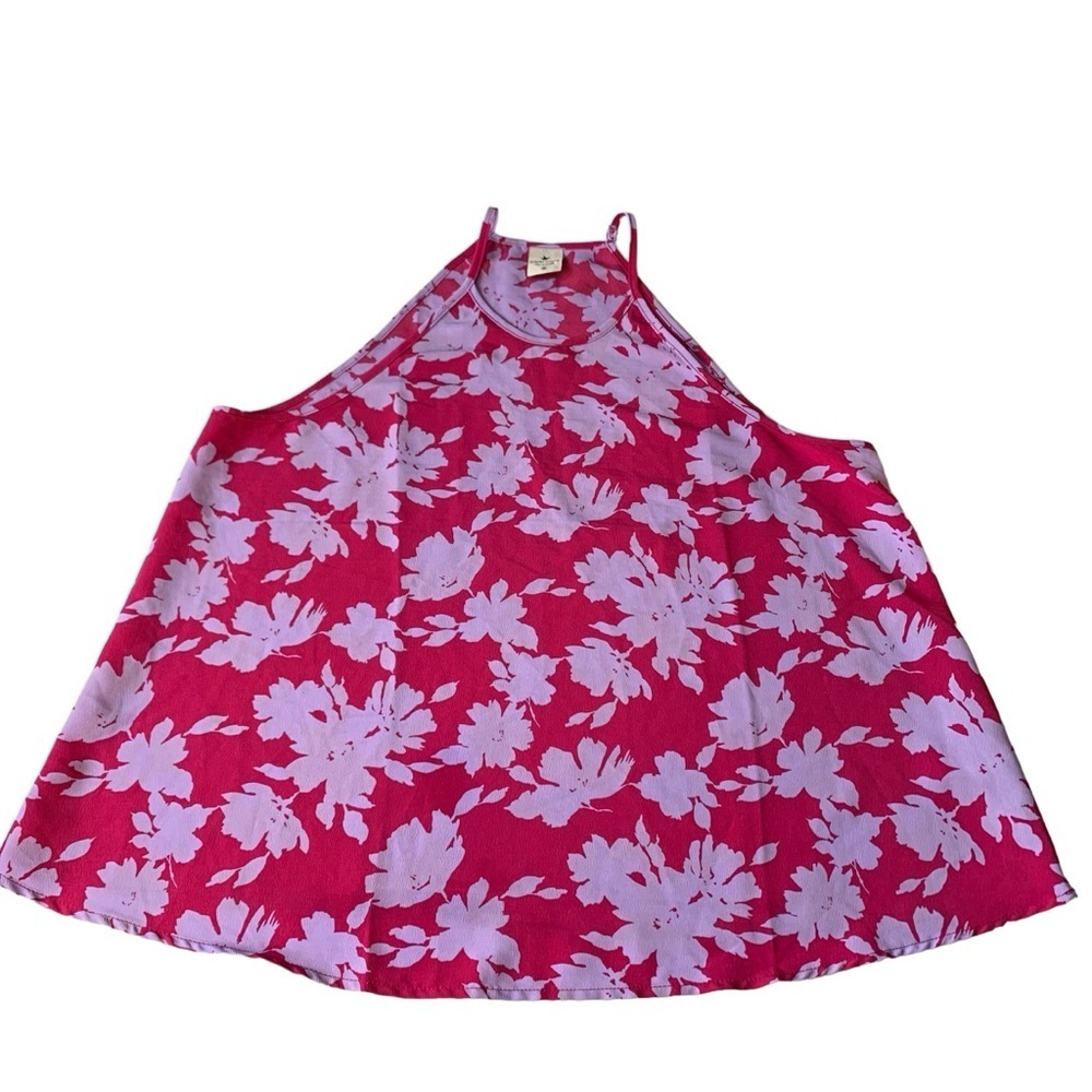 Paper Crane lavender and hot pink‎ flowy Hawaiian floral halter top. Size M